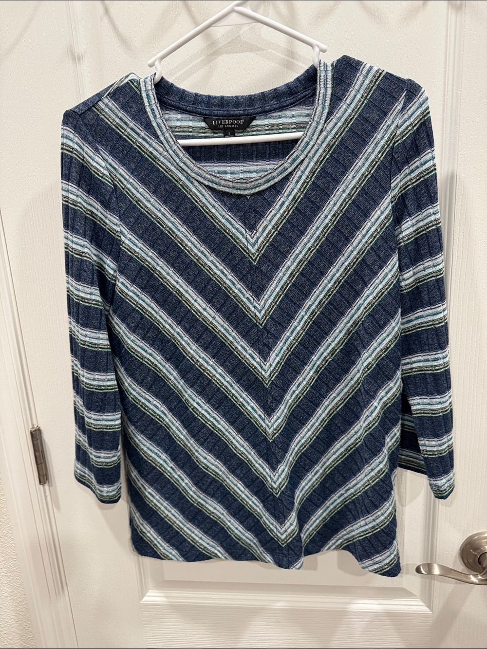 Liverpool Chevron Stripe Knit Top - Navy & Light Blue